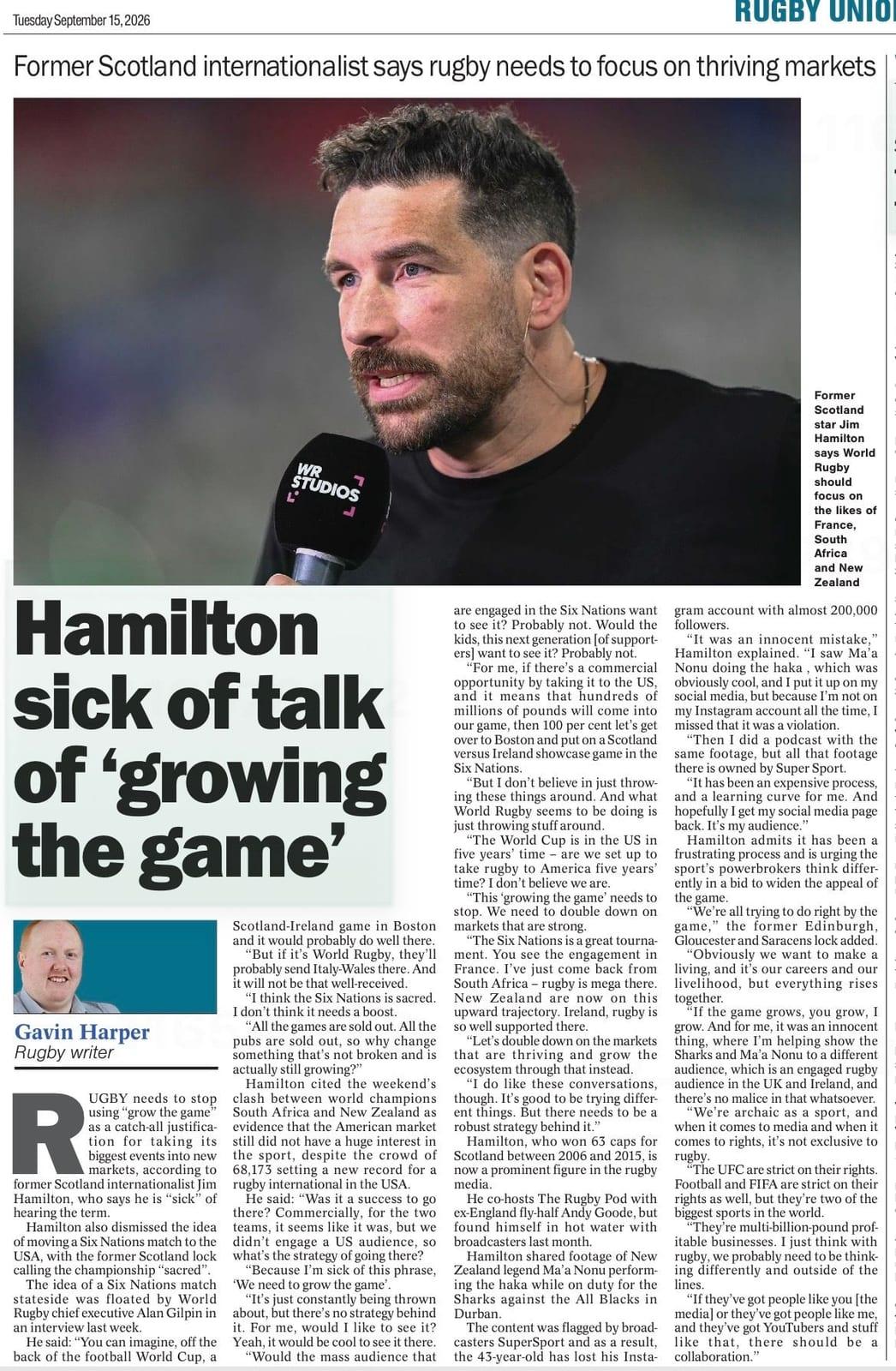 National press: Hamilton sick of talk of 'growing the game'